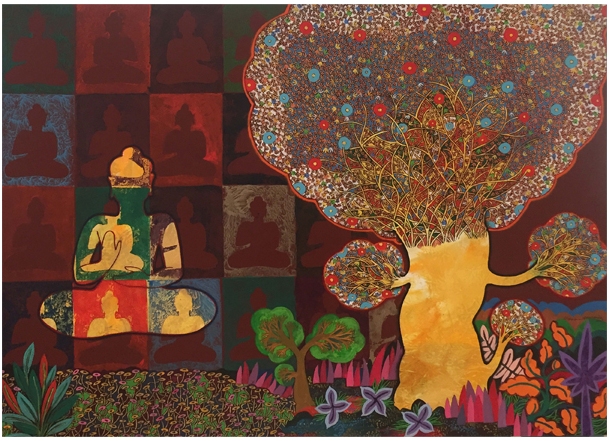 CM88  
Bodhi Tree VII 
Mixed media on canvas 
25 x 35 inches 
Available 